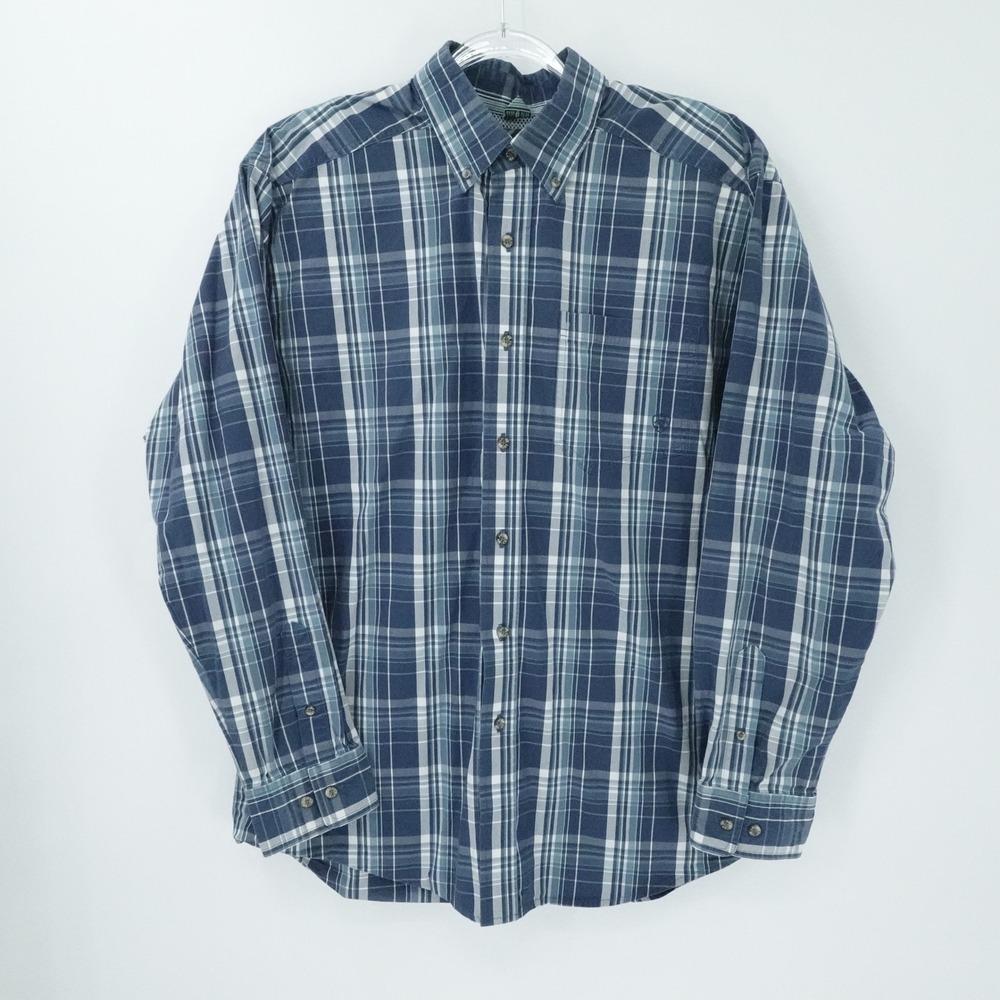 Ariat Pro Series Shirt Mens L Blue‎ Green Windowpane Plaid Vented Western